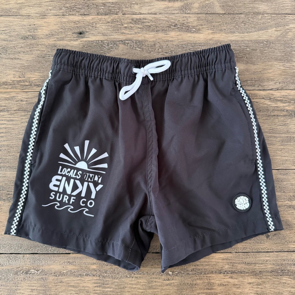 Binky Bro Boys Black Locals Only Envy Surf Co Swim Trunks Board Shorts Size 8-9Y